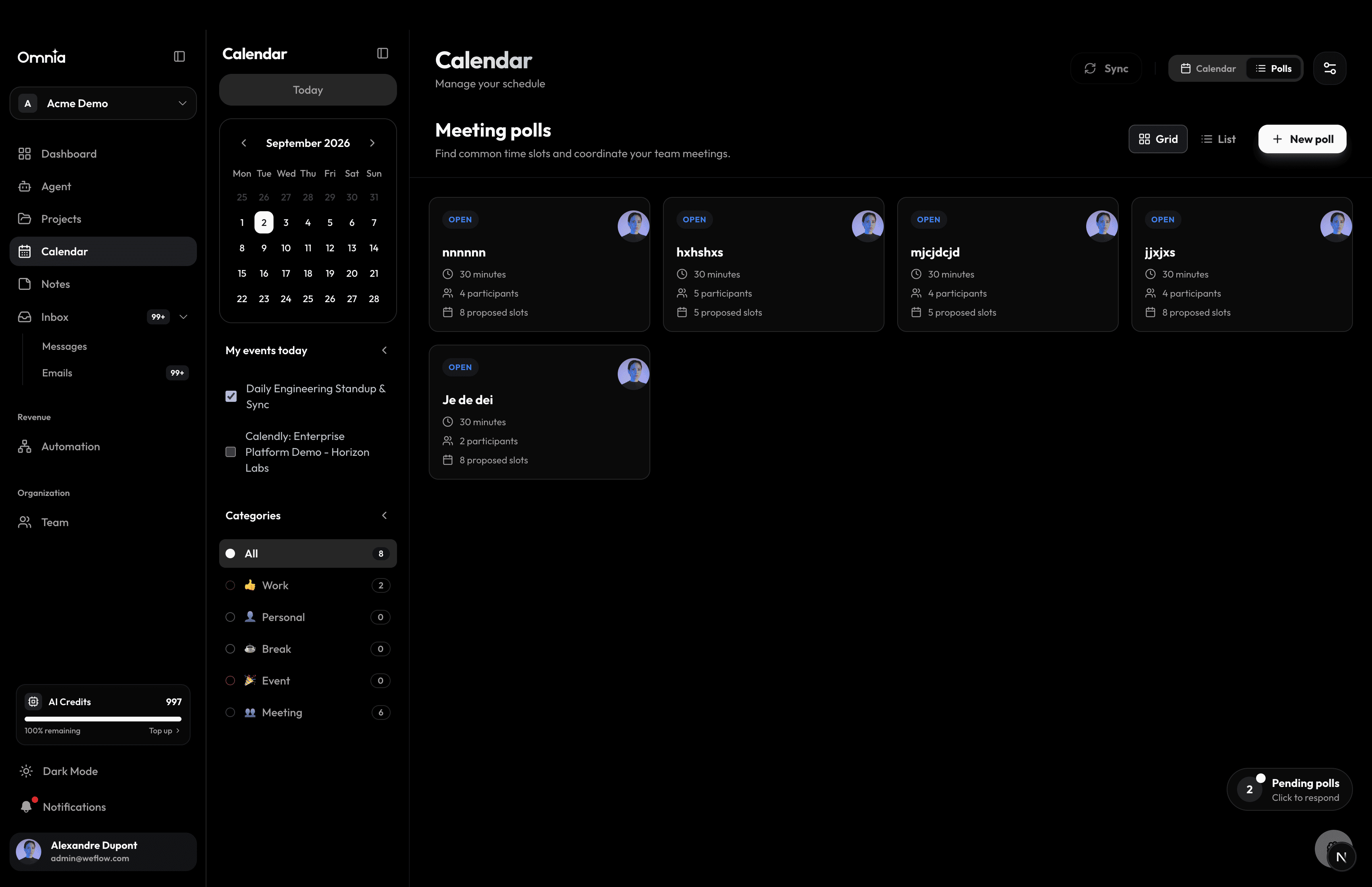 Meeting poll dashboard and management