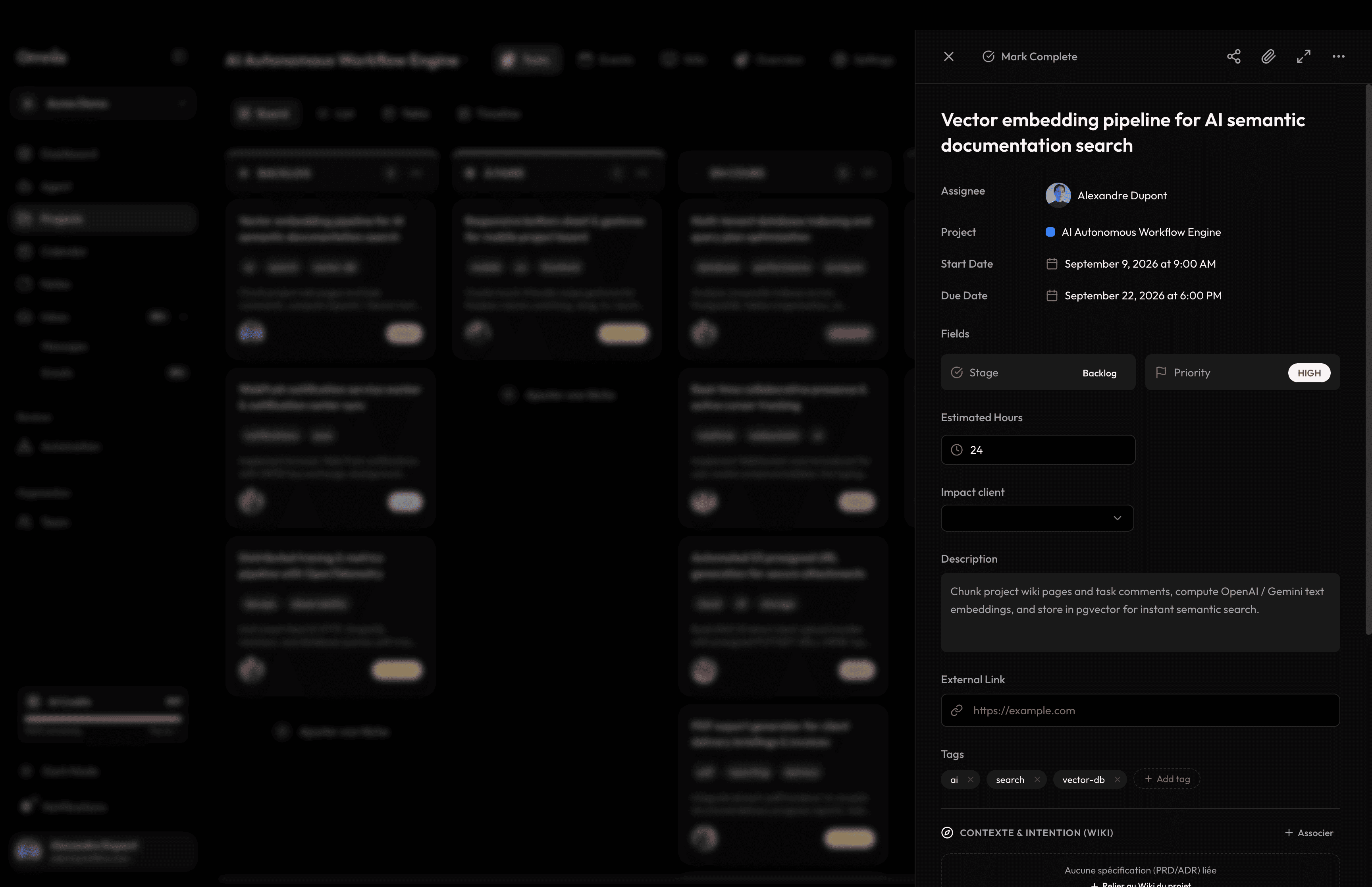 Detailed task modal view