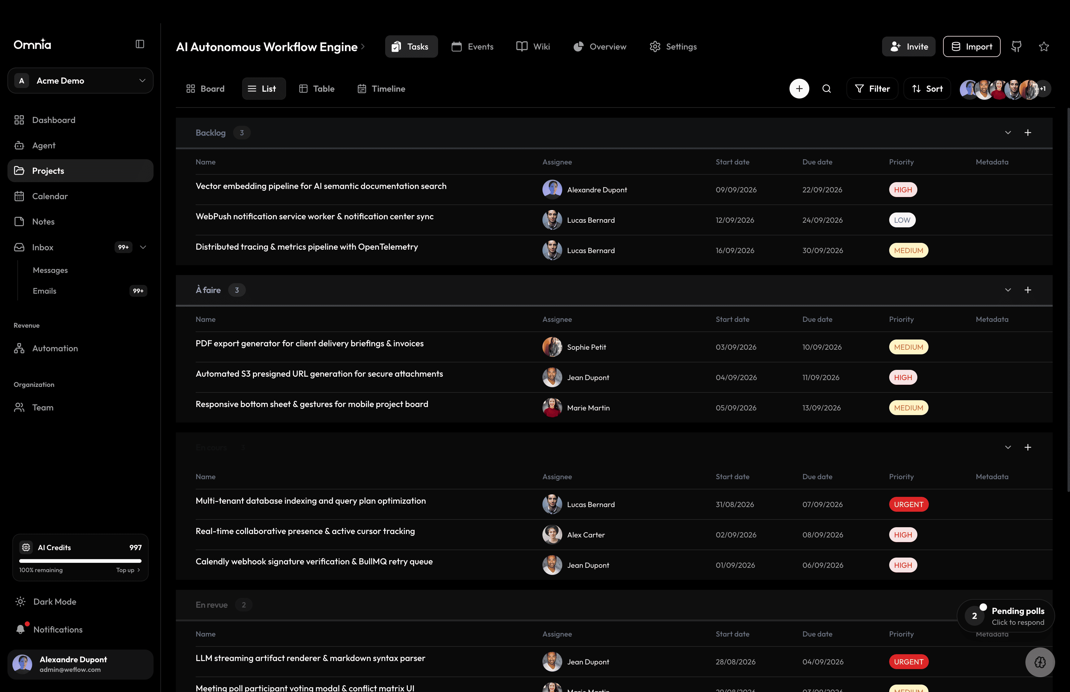 Project List view
